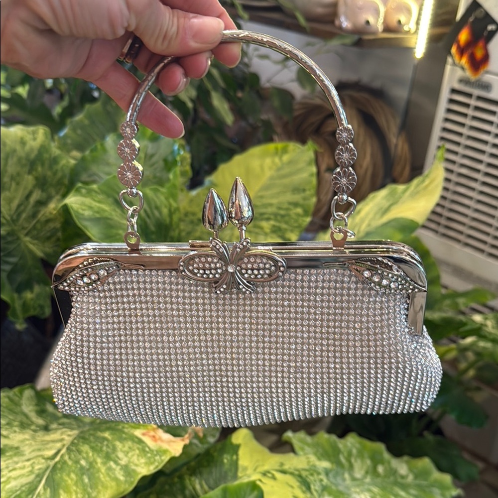 Elegant Silver Beaded Handbag